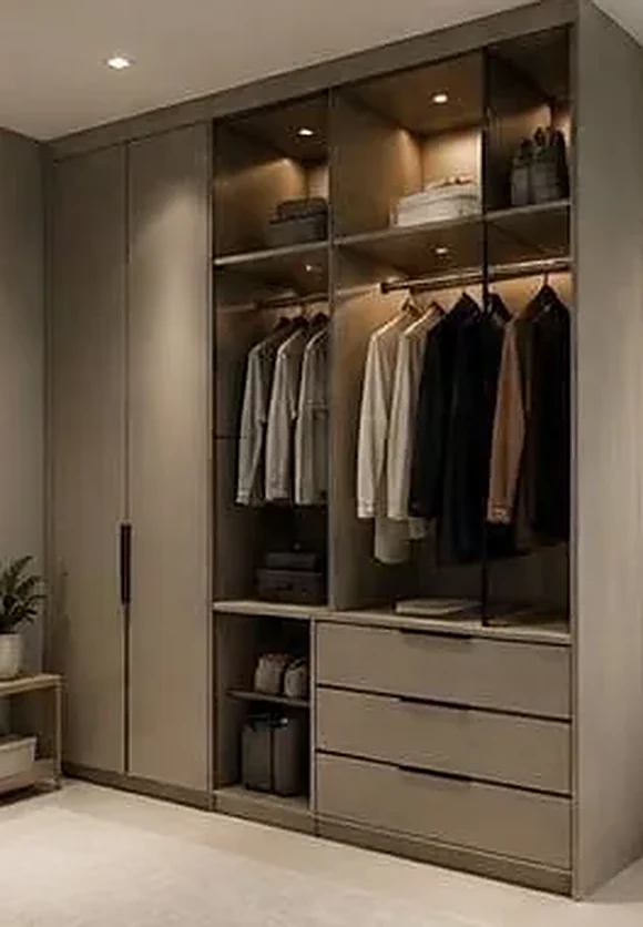 ตู้เสื้อผ้าบิ้วอินพร้อมไฟในตู้